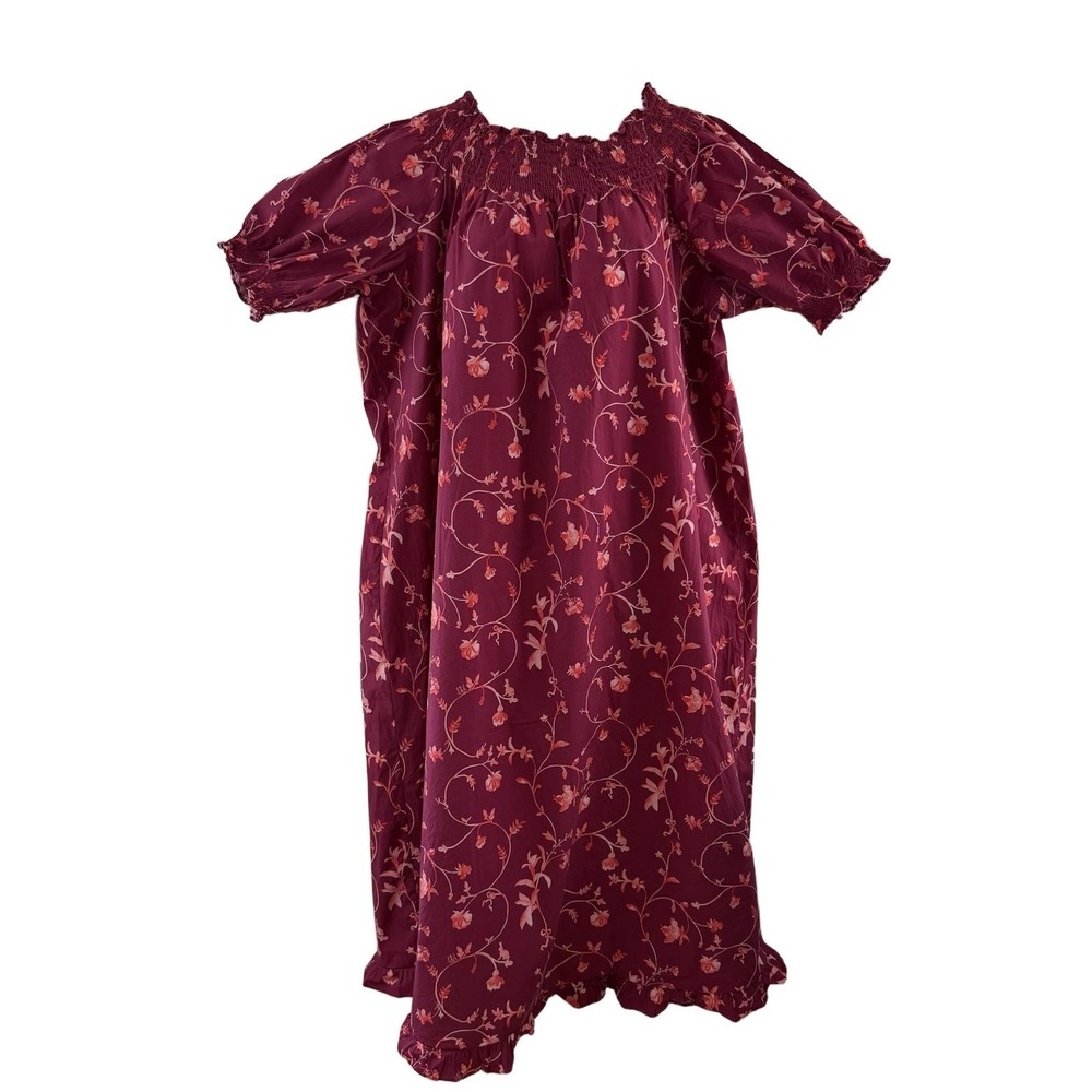 Hill House Home Caroline Nap Dress Womens XL Burgundy Botanical Floral Midi Boho